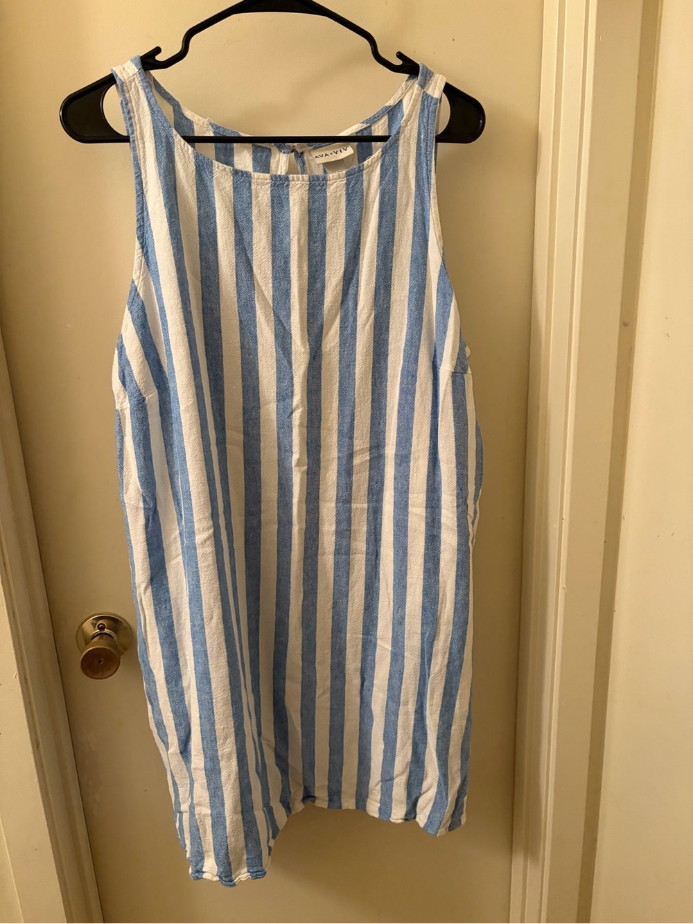 Ava & Viv Blue and White Striped Sleeveless A-Line Dress